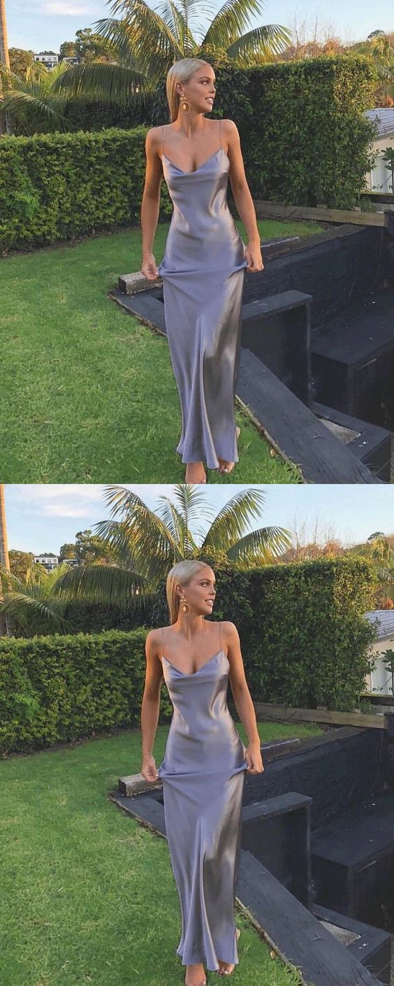 Spaghetti Strap V-neck Sleeveless Long Prom Dress