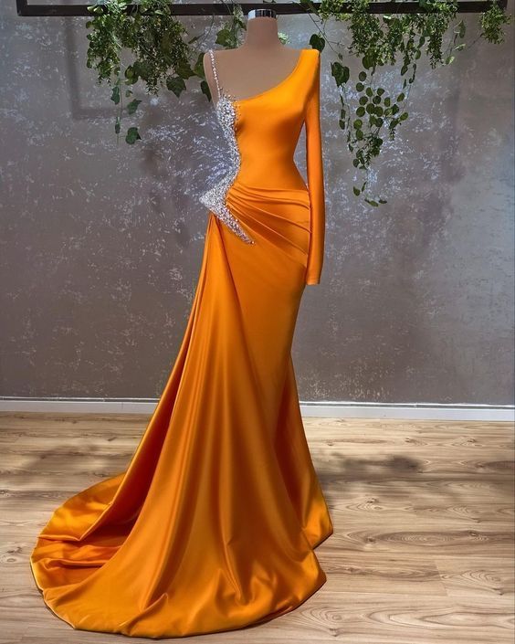Evening Dresses mermaid long prom dresses with one sleeve