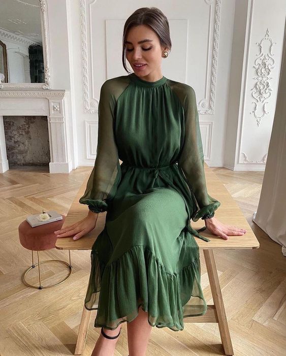 long sleeves evening dress, prom dress