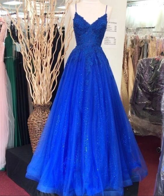 Appliques Spaghetti Prom Dresses Formal Party Dresses