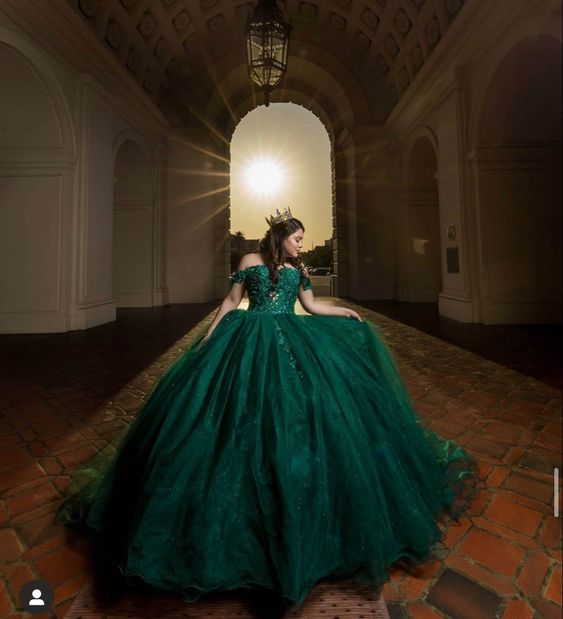 Off The Shoulder Green Prom Dress Sweet 16 Dress Ball Gown