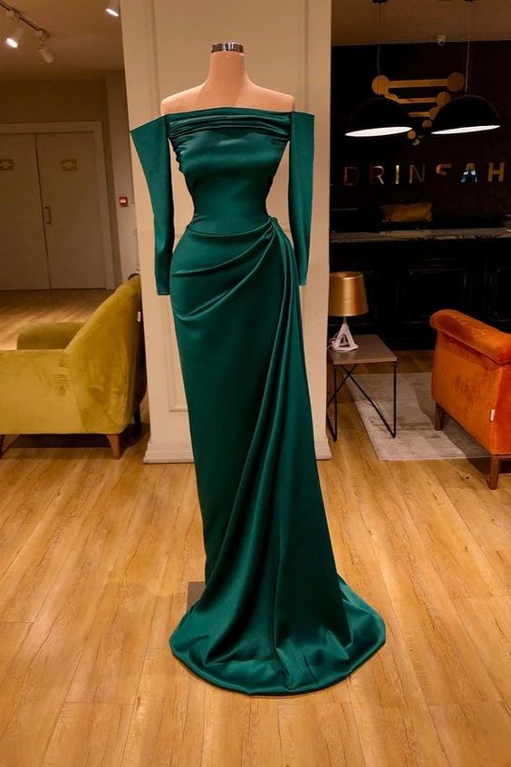 Dark Green Off-the-Shoulder Mermaid Prom Dress Long Evening Gowns