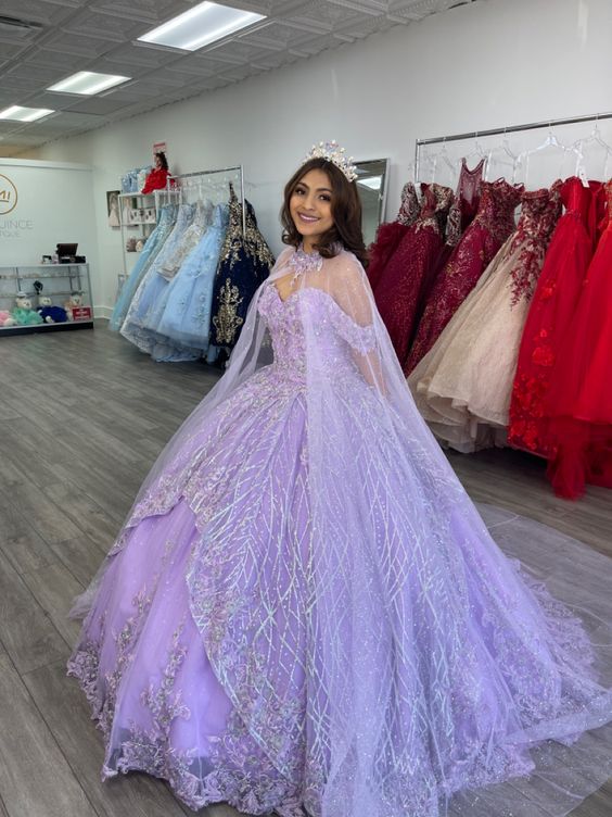 Lavender Off The Shoulder Ball Gown With Cape Sweet 16 Dress Lavender Quinceanera Dress