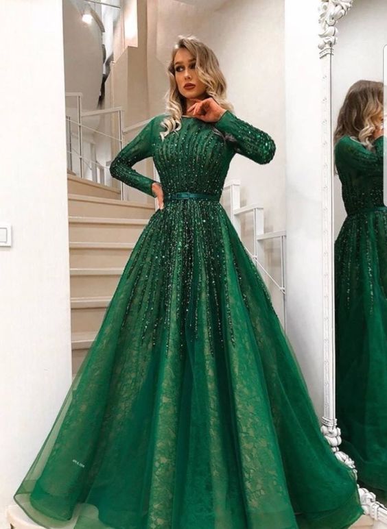 Green long prom dress, evening dress