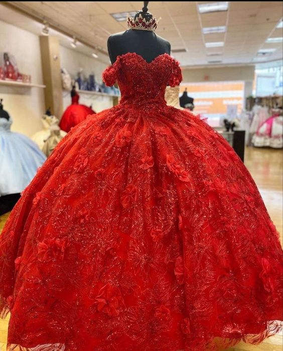 Elegant Red Ball Gown Quinceanera Prom Dress For Sweet 16 Dress