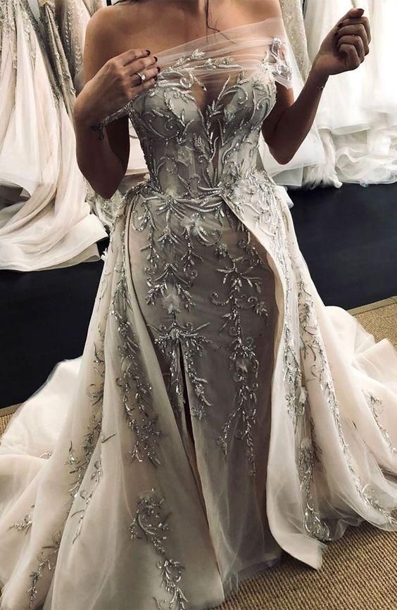 Long Prom Dress With lace , Charming Prom Dress wedding drses
