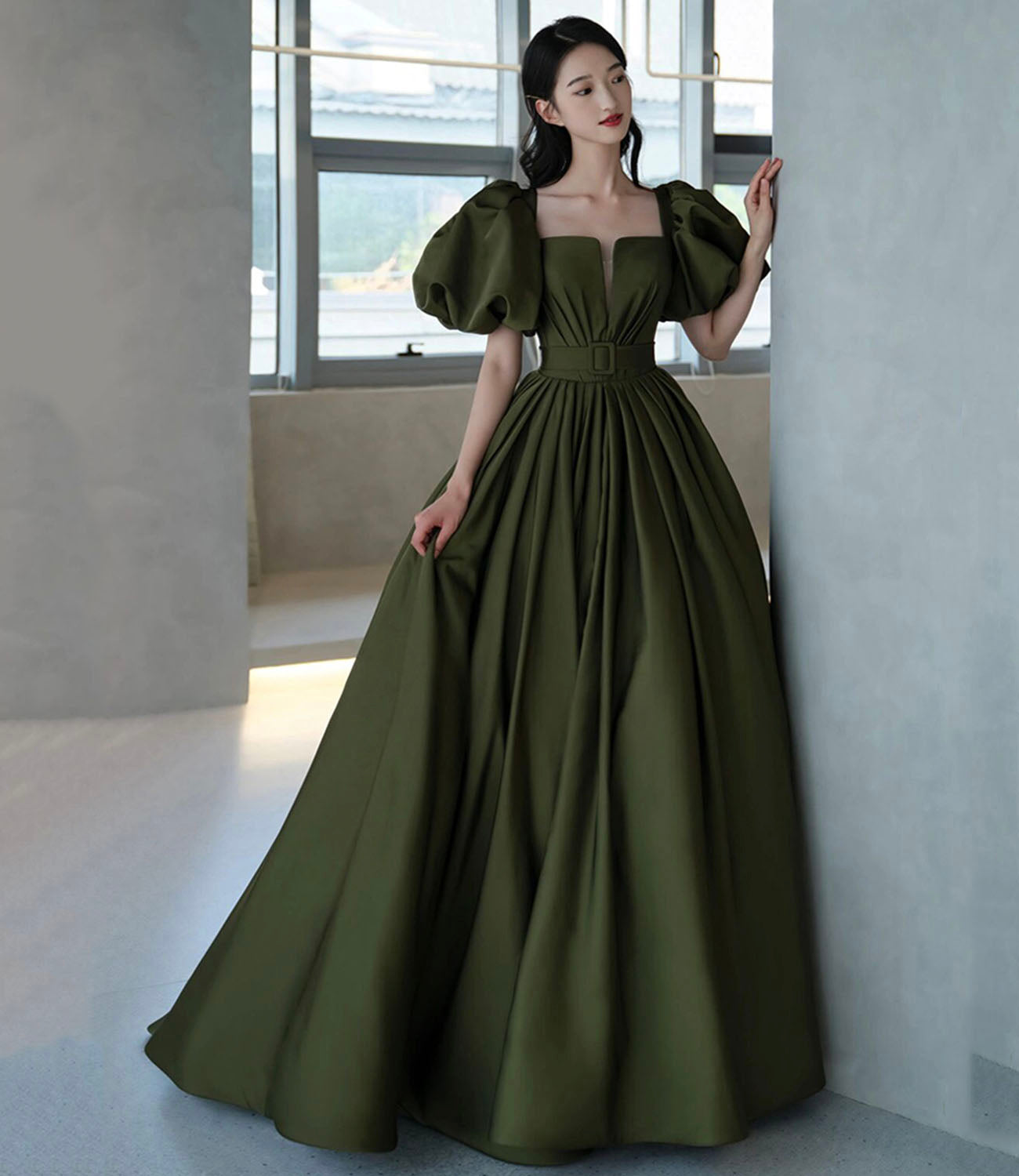 Green Satin Long Prom Dress , New Arrival Evening Dress