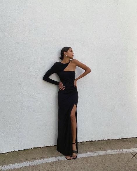 Unique black long prom dress