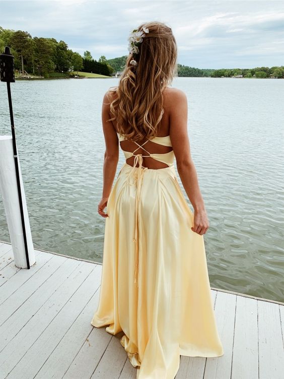 Simple A Line Spaghetti Straps Prom Dresses Long
