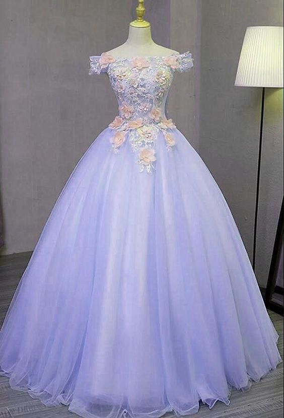 Gorgeous Light Purple Tulle Long Off Shoulder Party Dress, Sweet 16 Dress