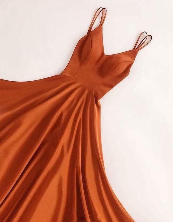 Simple v neck satin long prom dress, long evening dress