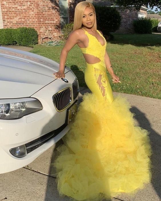 Yellow prom dress mermaid style for black girls