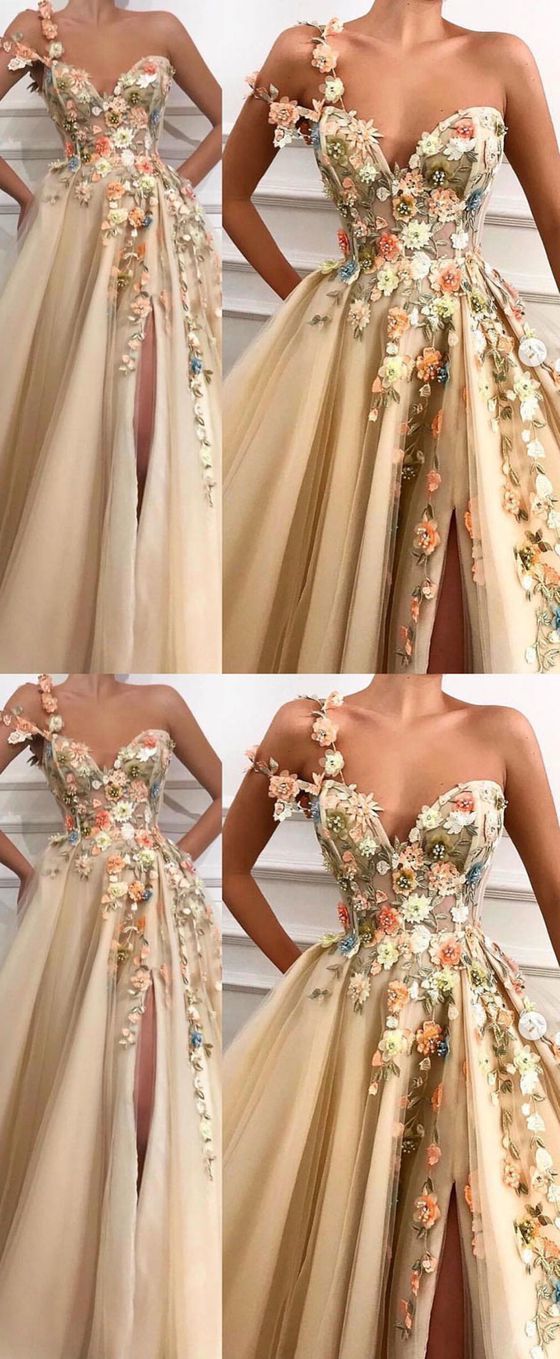 Champagne sweetheart tulle lace long prom dress, tulle evening dress