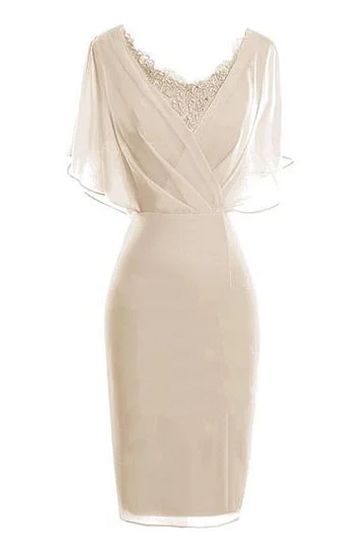 Sheath/Column V-neck Knee-Length Chiffon Glamorous Mother of the Bride , Short Prom Dress