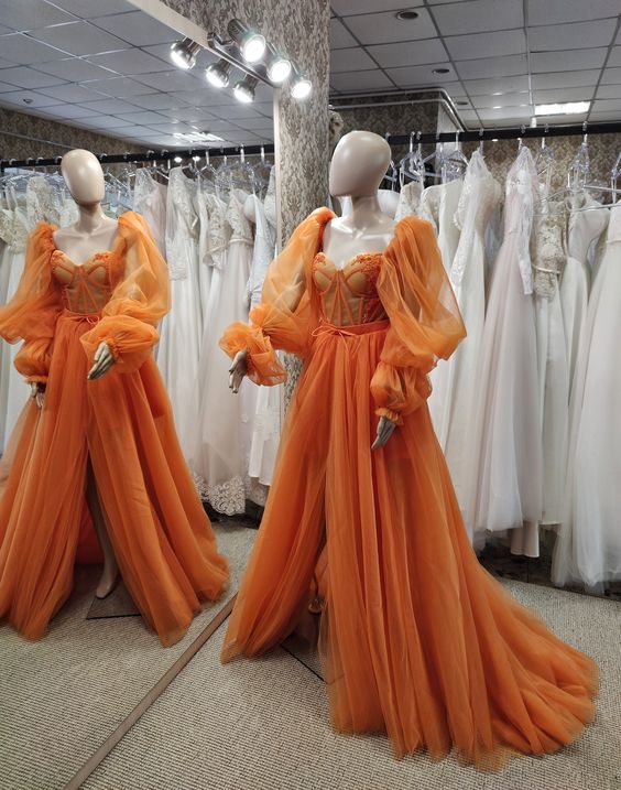 Light Tulle Prom Gown, Stylish Prom Gown, The Lantern Sleeve Dress
