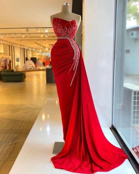 Mermaid Red Long Formal Prom Dress