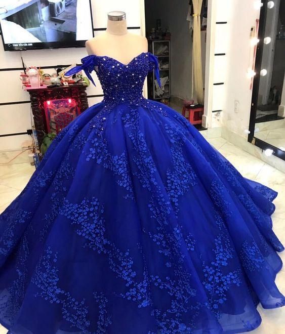 Long blue ball gown evening Dress Prom Dress