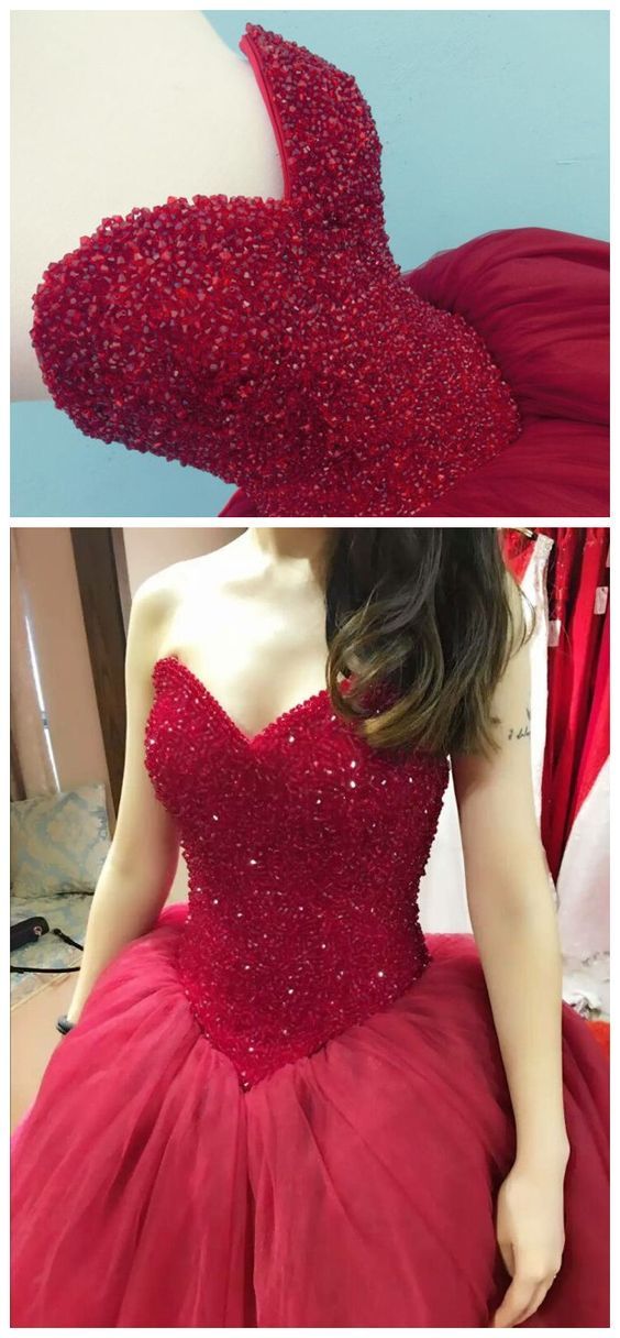 Red Ball Gown Prom Dress,Sleeveless Prom Dress,Sexy Quinceanera Dresse