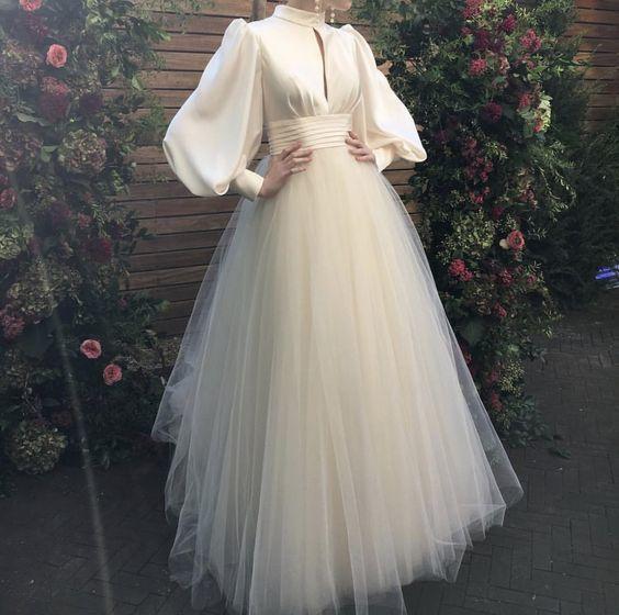 Long Sleeves Tulle Prom Dress , Chic Prom Dress