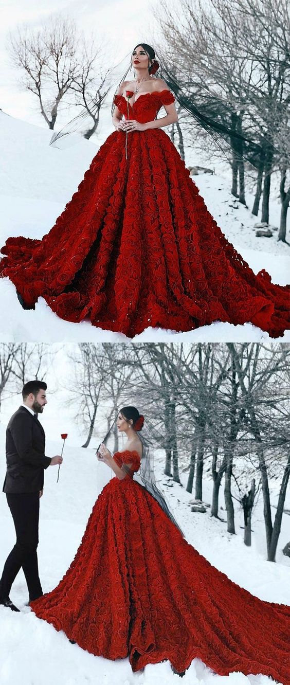 Off-the-Shoulder 3D Floral Printed Ball Gown for Girl Evening Dresses