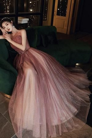 Cute A line tulle long prom dress evening dress