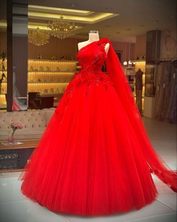Red ball gown long prom dress, evening dress