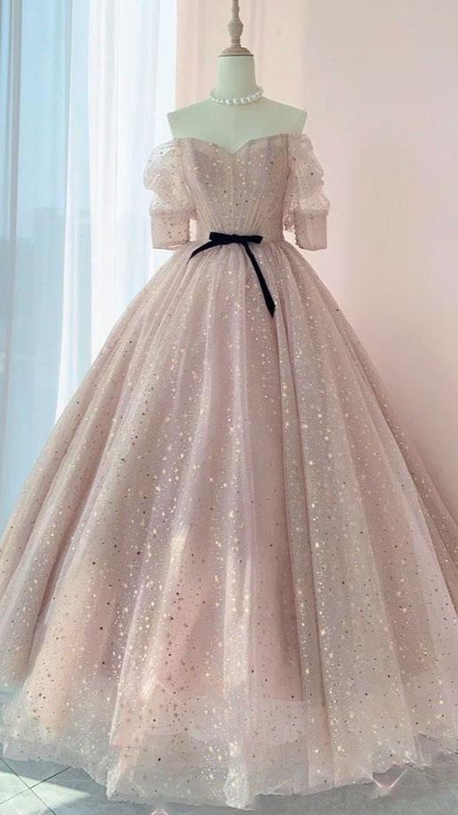 Pink Tulle Long Prom Dress Sweet 16 Dress Ball Gown
