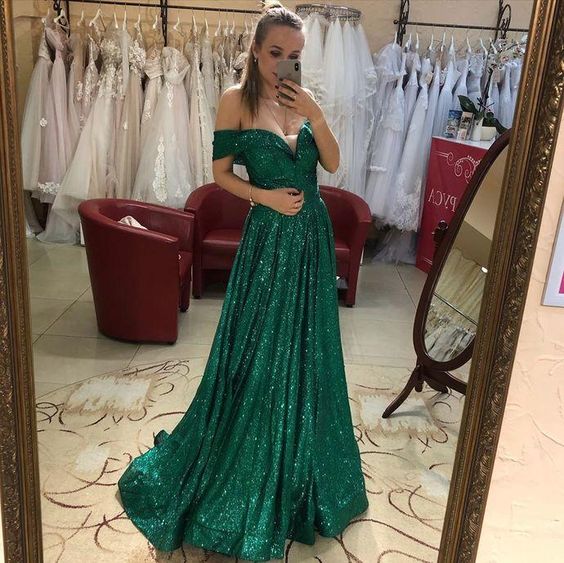Bling Bling Sequin Evening Prom Dresses ,Women Party Off Shoulder A Line Party Gowns