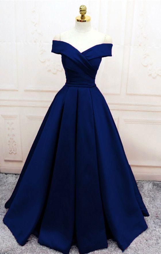 Simple satin long prom dress, off the shoulder formal dress