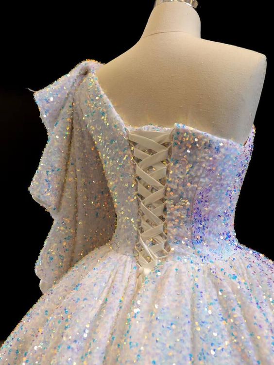 One Shoulder Ball Gown Sequin Prom Dresses, Quinceanera Dresses