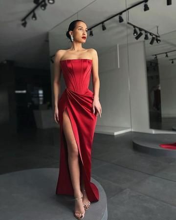 Unique Red Long Senior Prom Dress, Evening Dress Height Split