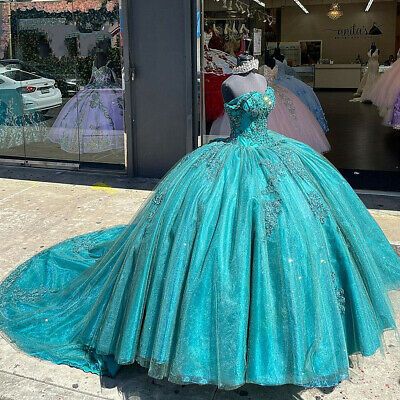 Off Shoulder Quinceanera Dresses Beaded Appliques Sweet 16 Party Ball Gown