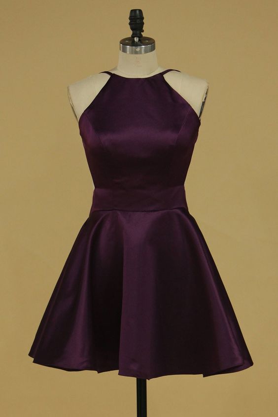 Cocktail Dress A Line Spaghetti Straps Satin Simple Homecoming Dress