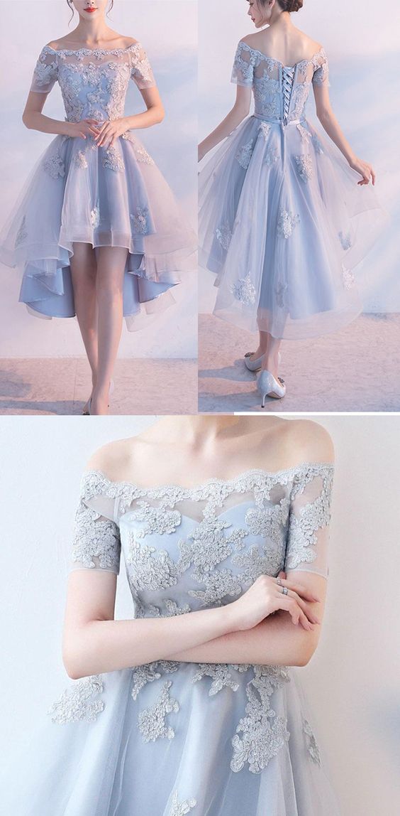 Sexy Short Sleeves Lace Appliques Homecoming Dresses High Low Prom Hoco Dress