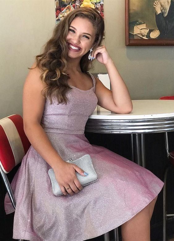 A-Line Scoop Sleeveless Short Shining Homecoming Party Dress