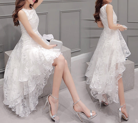 High Low Wedding Dresses A-line Asymmetrical Ivory Sexy Lace Bridal Gown Party Dress