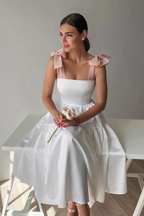 White satin short prom dress white homecoming dress