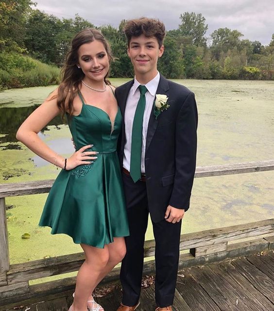 Stylish A Line Spaghetti Straps Green Short Homecoming Dress with Pocket