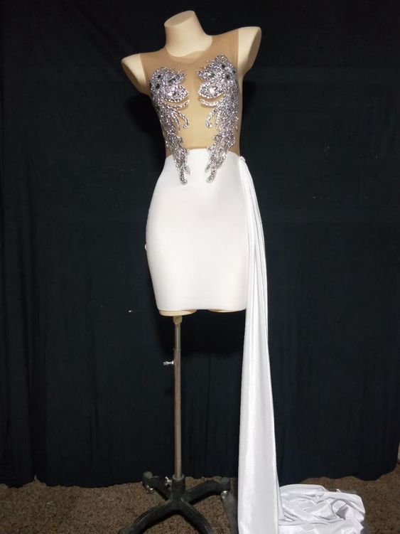 Fashion White Short Party Dress Black Girl 's Dress New Arrival Homecoming Dress