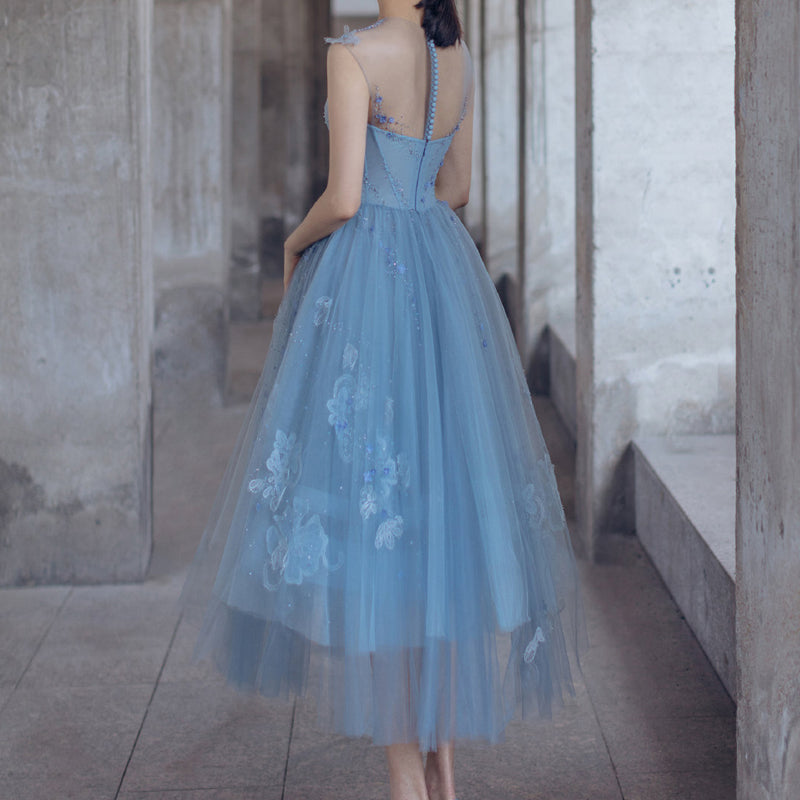 Cute blue tulle short prom dress evening dress