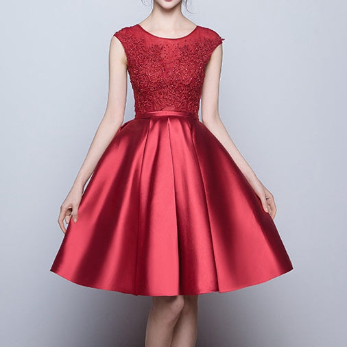 Burgundy lace satin short homecoming dresses