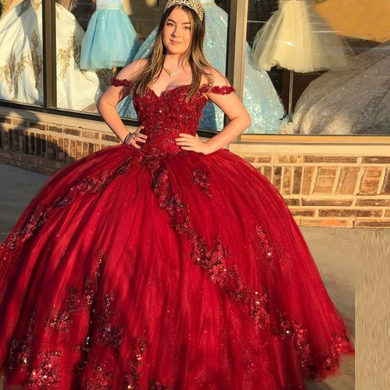 Spark Princess Quinceanera Dress Appliques Flowers Corset Back Ball Gown Party Sweet 16 Prom Gowns