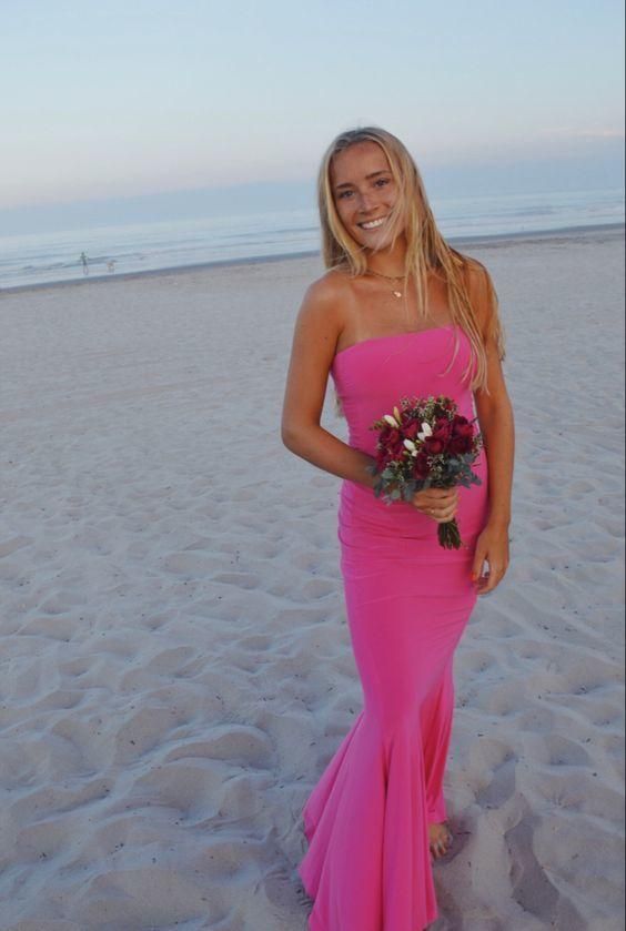 Hot Pink Mermaid Formal Gown, Sweep Train Prom Dress