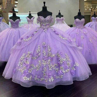 Lavender Quinceanera Dresses Floral Applique Beaded Off The Shoulder Sweet 15 16