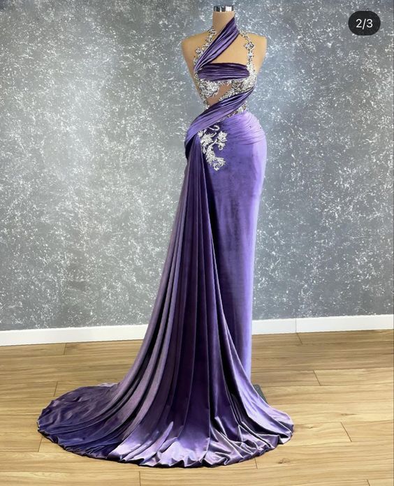purple prom dresses, mermaid prom dress, velvet prom dress, lace applique beaded prom dress, custom make prom dress
