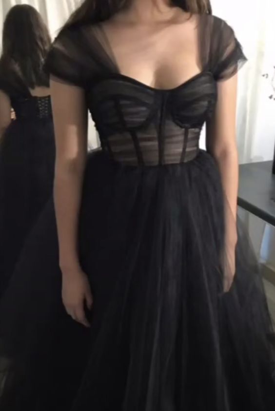 Black Tulle Prom Dress Simple Evening Dress