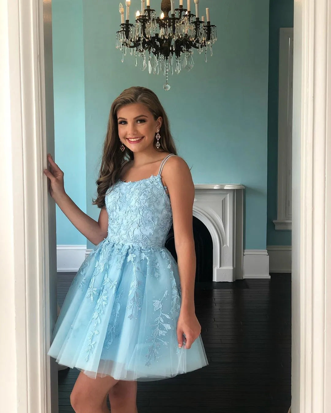 Pretty short A-line yellow homecoming dress with spaghetti straps