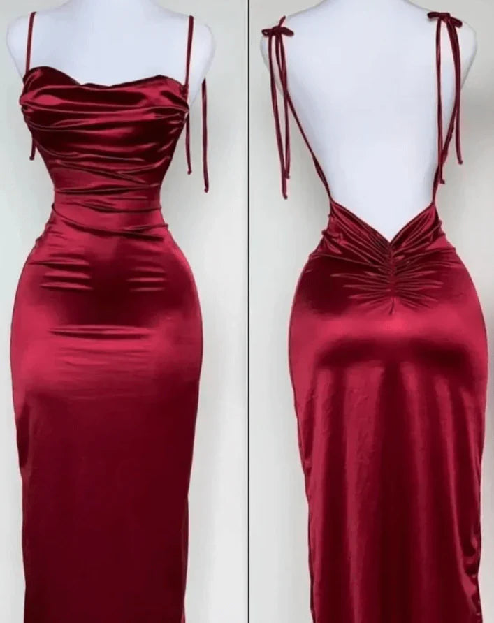 Spaghetti Straps Sheath Prom Dress Navy Blue Backless Party Evening Dress