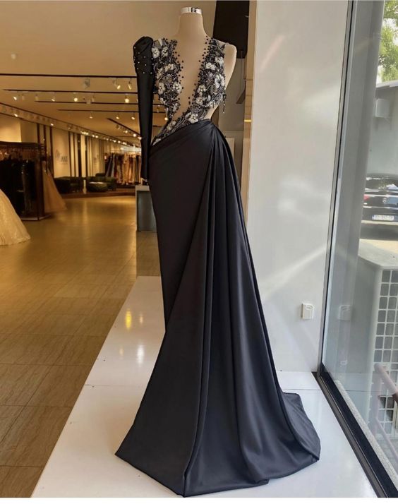 Newest prom dresses, black prom dresses, long sleeve prom dresses, hand made flowers prom dresses, black evening dresses, long sleeve evening gowns, beaded prom dresses, cheap evening gowns