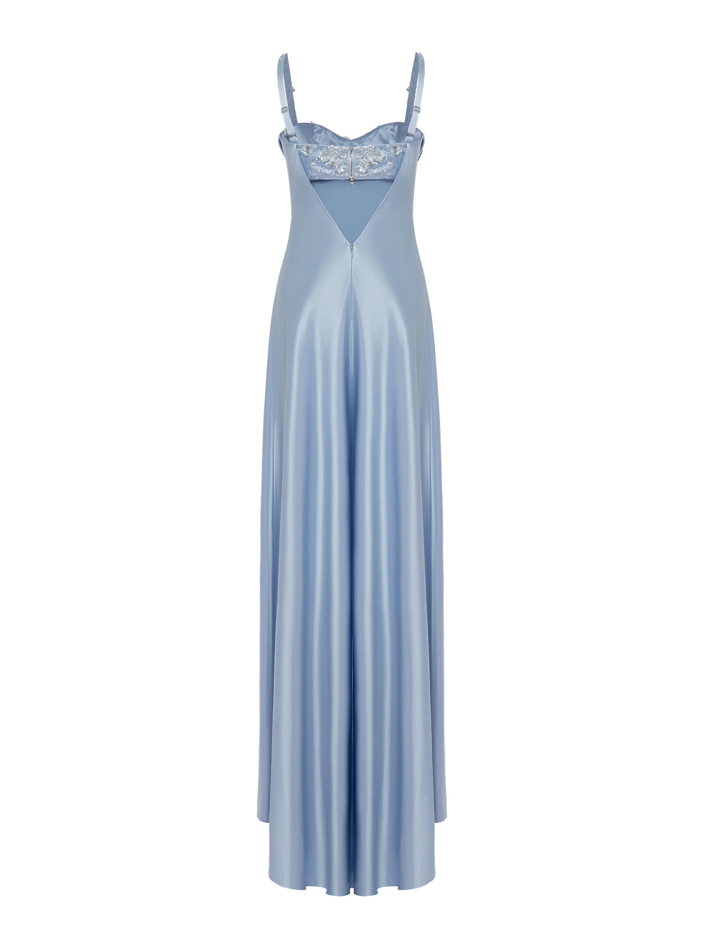 Pretty A line Straps Light Sky Blue Satin Long Party Dress Prom Dresses